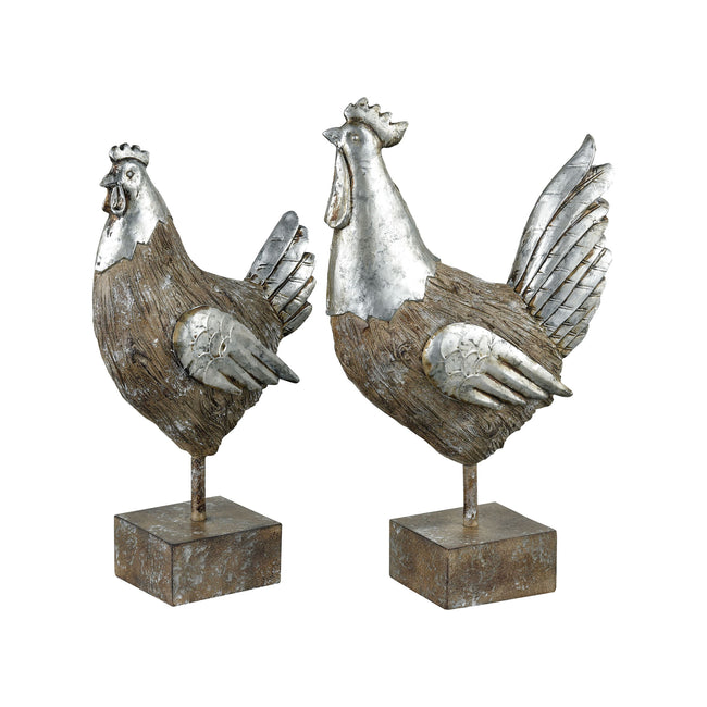 015717 - Avery Hill Set of 2 Chickens - Aged Hickory