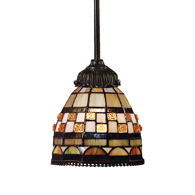 ELK Lighting 078-TB-10 - Jewelstone 6" Wide 1-Light Mini Pendant in Tiffany Bronze with Tiffany Styl