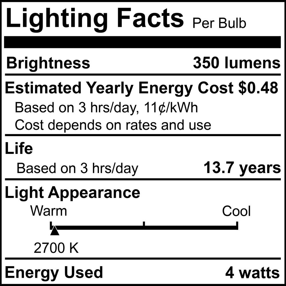 776743 - Filaments Dimmable G16 Clear Candelabra Base LED Light Bulb - 4 Watt - 2700K - 4 Pack