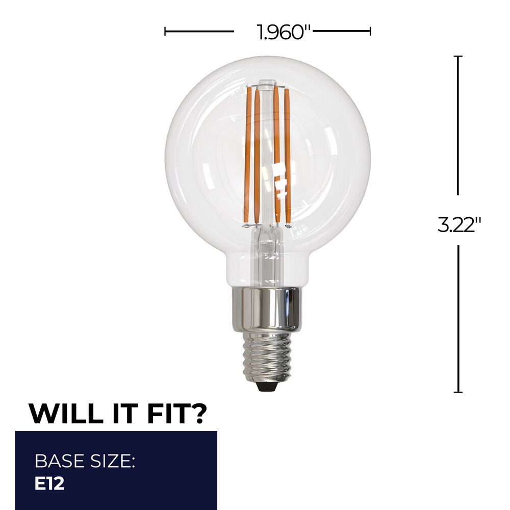 776743 - Filaments Dimmable G16 Clear Candelabra Base LED Light Bulb - 4 Watt - 2700K - 4 Pack