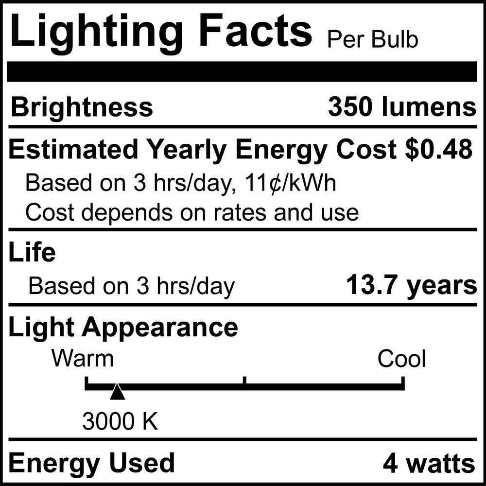 776744 - Filaments Dimmable G16 Clear Candelabra Base LED Light Bulb - 4 Watt - 3000K - 4 Pack