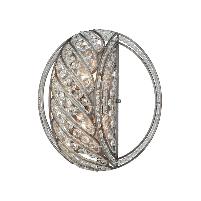 ELK Lighting 11090/2 - Bradington 13" Wide 2-Light Sconce in Weathered Zinc with Clear Crystal