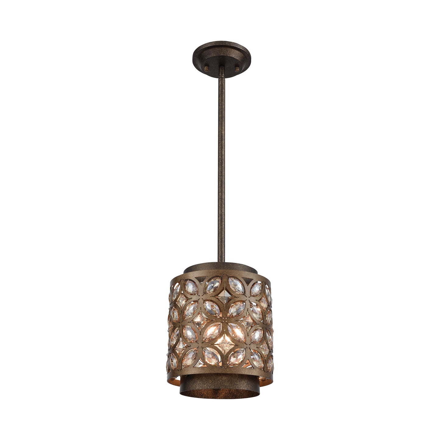 ELK Lighting 12152/1 - Rosslyn 8" Wide 1-Light Mini Pendant in Mocha and Deep Bronze with Crystal a