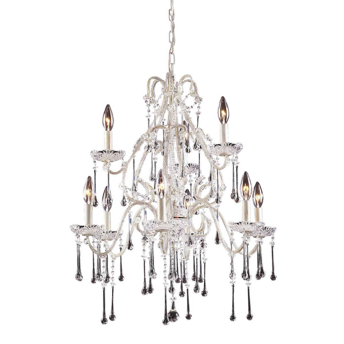 ELK Lighting 4003/6+3CL - Opulence 25" Wide 9-Light Chandelier in Antique White with Clear Crystals