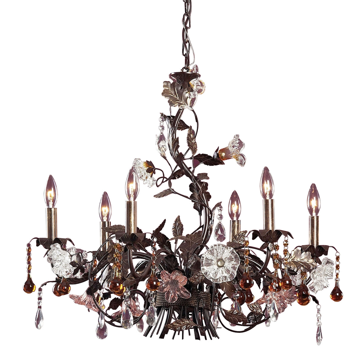 85002 - Cristallo Fiore 29'' Wide 6-Light Chandelier - Deep Rust