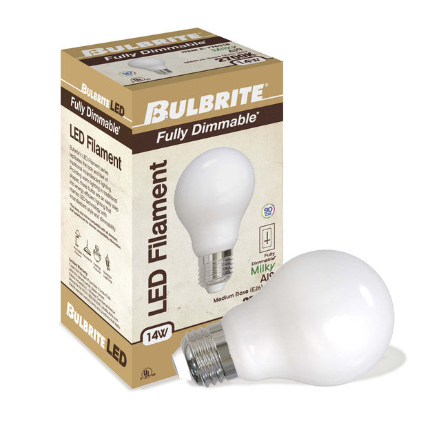 776918 - Filaments Dimmable Milky Glass A19 LED Light Bulb - 14 Watt - 2700K - 4 Pack