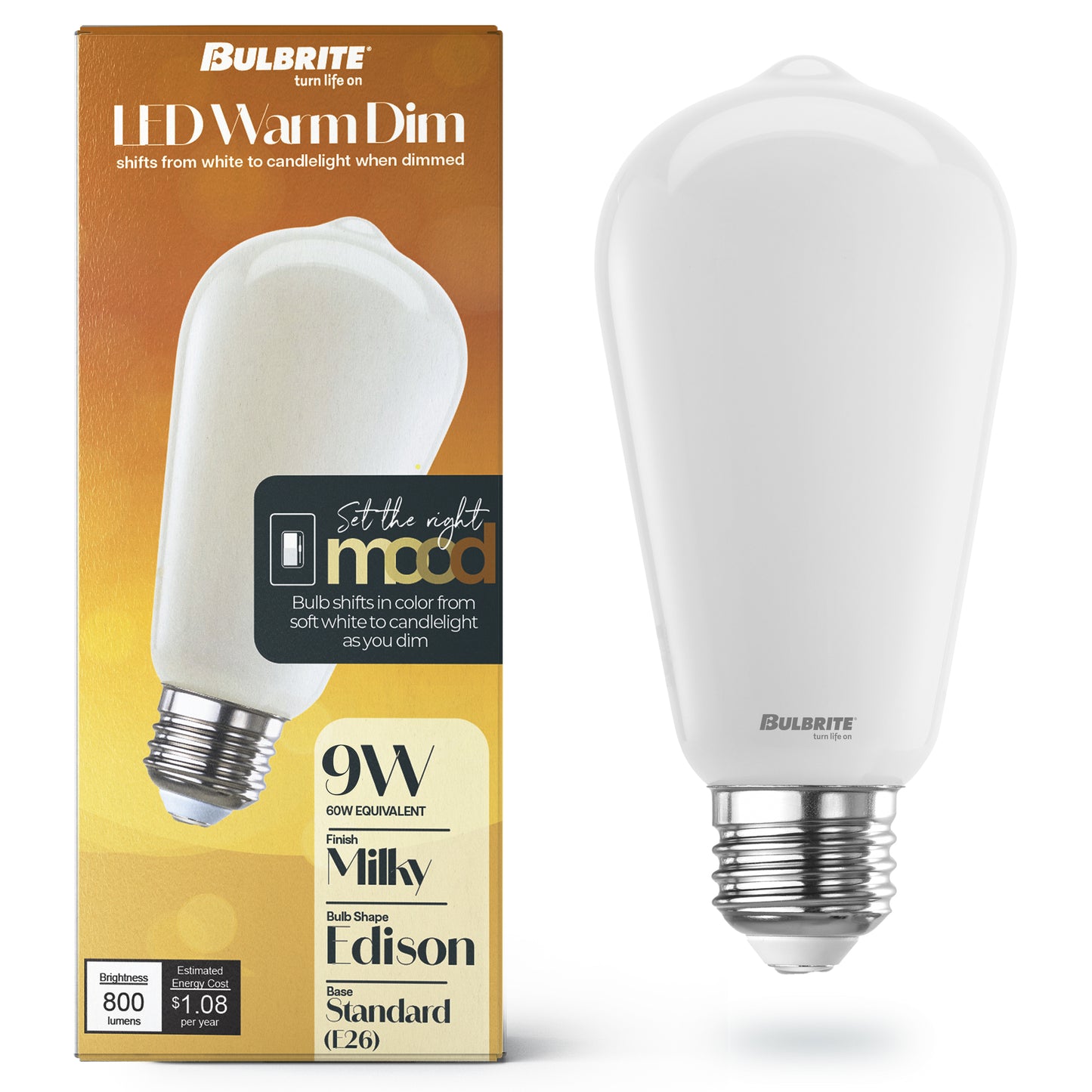 776405 - Warm Dim LED ST18 Light Bulbs - 3000K to 1800K Color Temp Dimming - 2 Pack