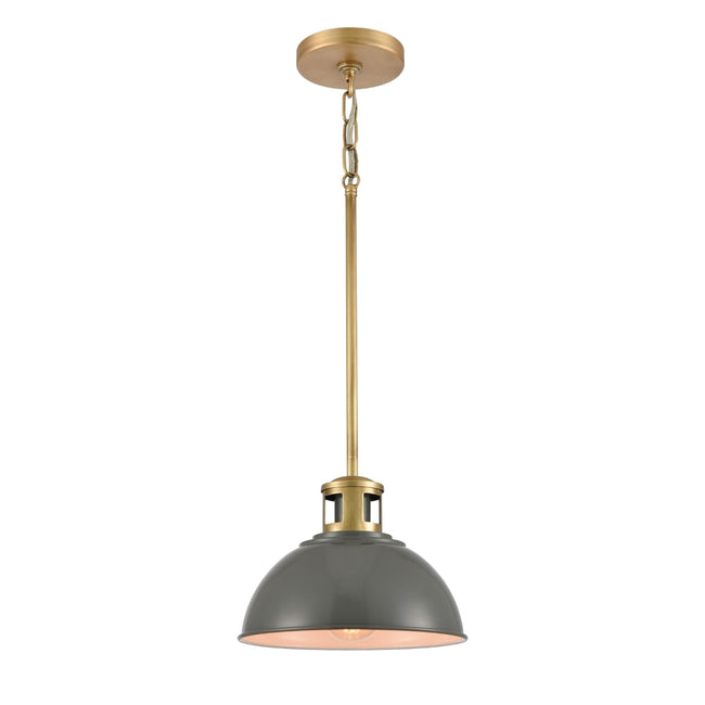 89007/1 - Lyndon 10" Wide 1-Light Pendant in Brass with Gray Metal Shade