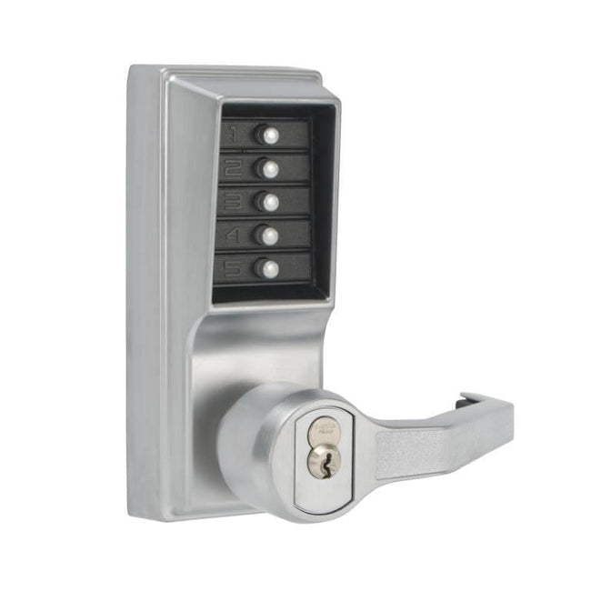 LR1021S26D - Right Hand Mechanical Pushbutton Lever Lock with Key Override - Schlage Prep - Satin Nickel