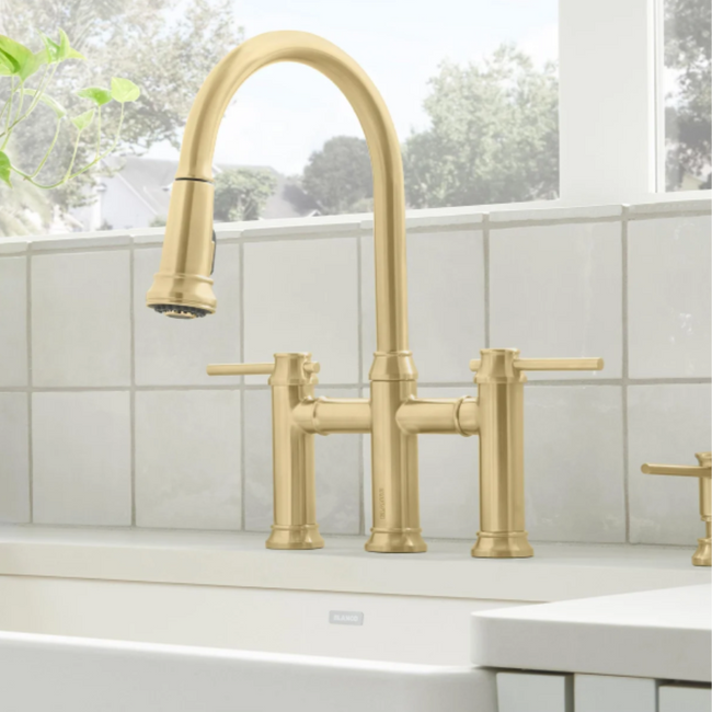 442981 - Empressa Pull-Down Dual-Spray Bridge Faucet - Satin Gold