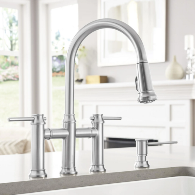 443263 - Empressa Pull-Down Dual-Spray Bridge Faucet - Satin Dark Steel