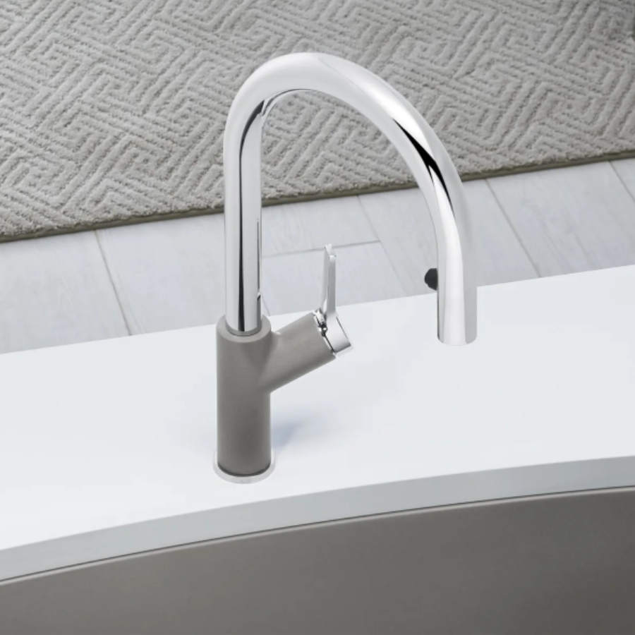 526397 - Urbena Pull-Down Dual-Spray Kitchen Faucet - Chrome/Truffle