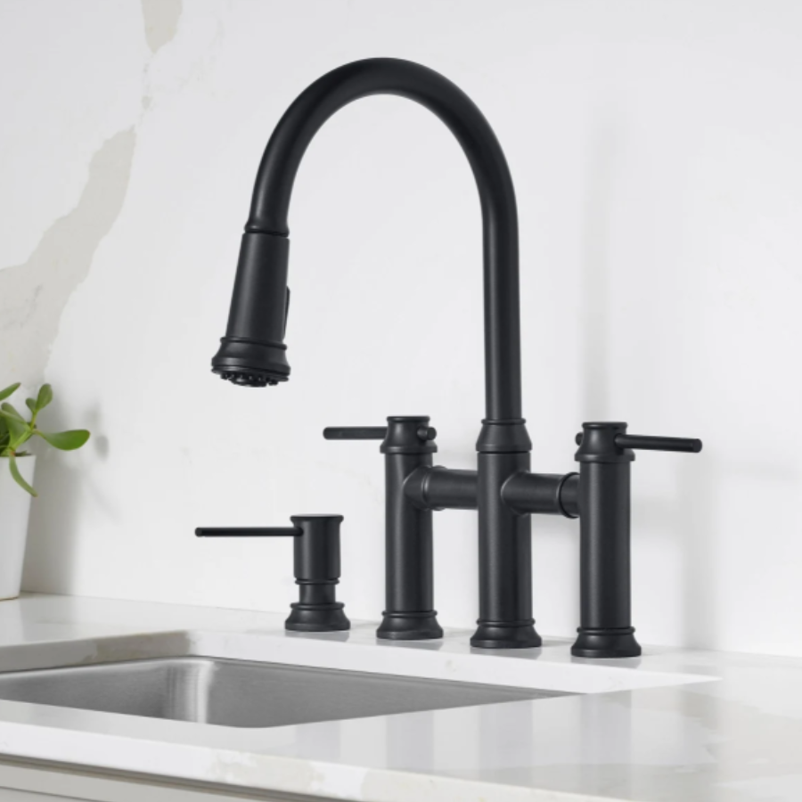 443024 - Empressa Pull-Down Dual-Spray Bridge Faucet - Matte Black