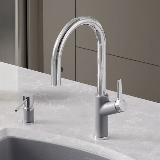 526396 - Urbena Pull-Down Dual-Spray Kitchen Faucet - Chrome/Metallic Gray