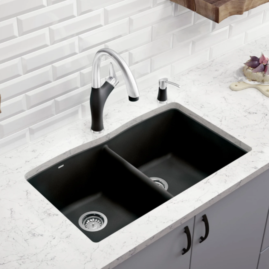 442912 - Diamond SILGRANIT 33" 50/50 Double Bowl Dual Mount Kitchen Sink - Coal Black