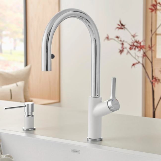 526932 - Urbena Pull-Down Dual-Spray Kitchen Faucet - Chrome/Soft White