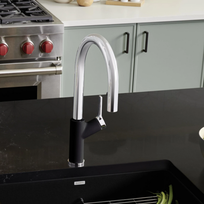 526398 - Urbena Pull-Down Dual-Spray Kitchen Faucet - Chrome/Coal Black