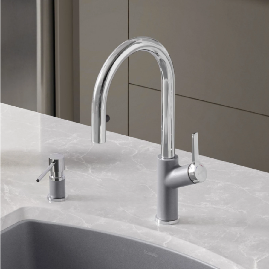 526933 - Urbena Pull-Down Dual-Spray Kitchen Faucet - Chrome/Volcano Gray