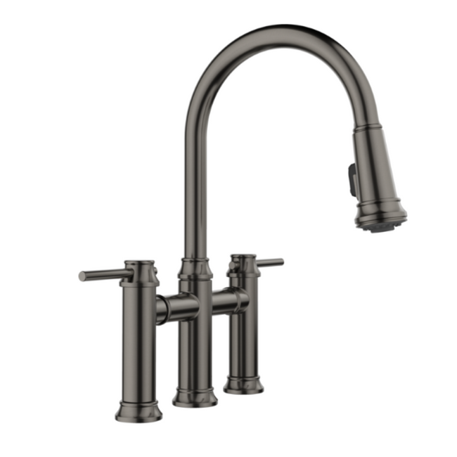 443263 - Empressa Pull-Down Dual-Spray Bridge Faucet - Satin Dark Steel