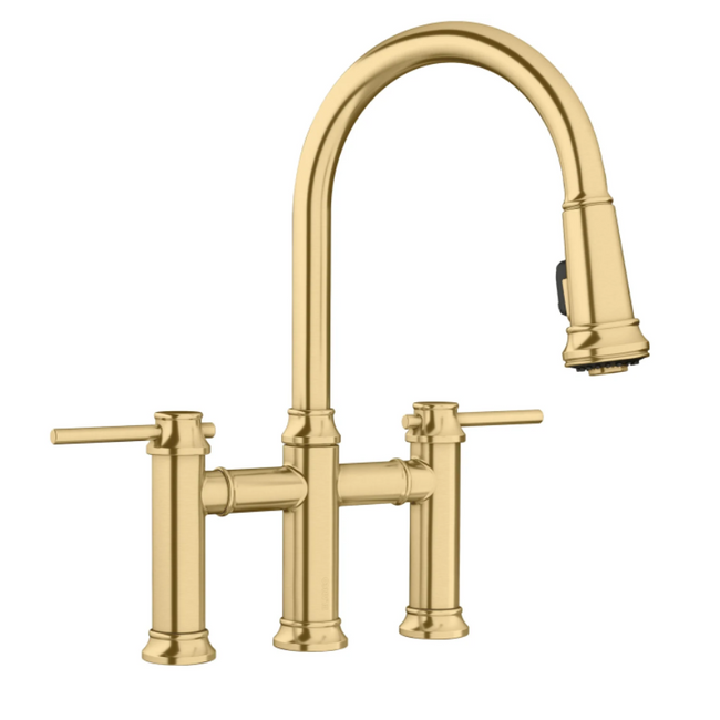 442981 - Empressa Pull-Down Dual-Spray Bridge Faucet - Satin Gold