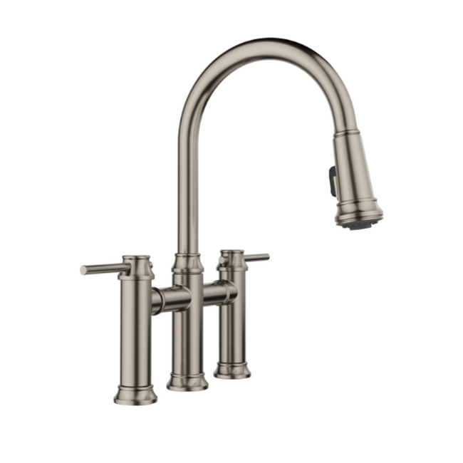 443273 - Empressa Pull-Down Dual-Spray Bridge Faucet - Satin Platinum