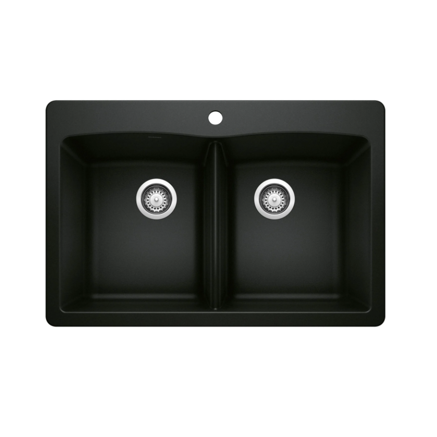 442912 - Diamond SILGRANIT 33" 50/50 Double Bowl Dual Mount Kitchen Sink - Coal Black