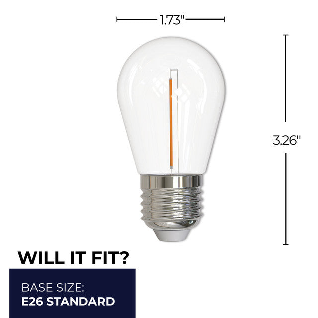 776785 - Filaments Dimmable Clear Glass S14 LED Light Bulb - 1 Watt - 2700K - 10 Pack
