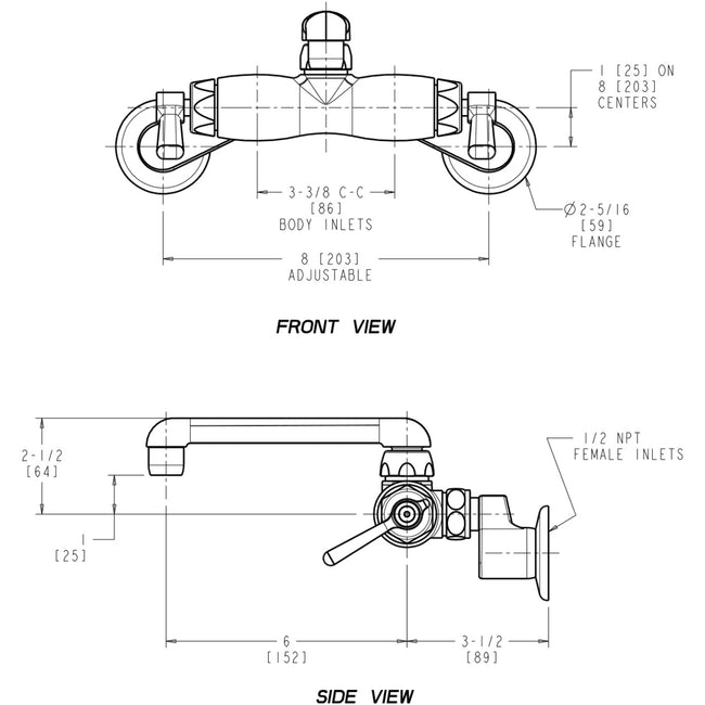 445-ABCP - Wall Mounted Manual Faucet Adjustable Centers and Swing Spout - Chrome