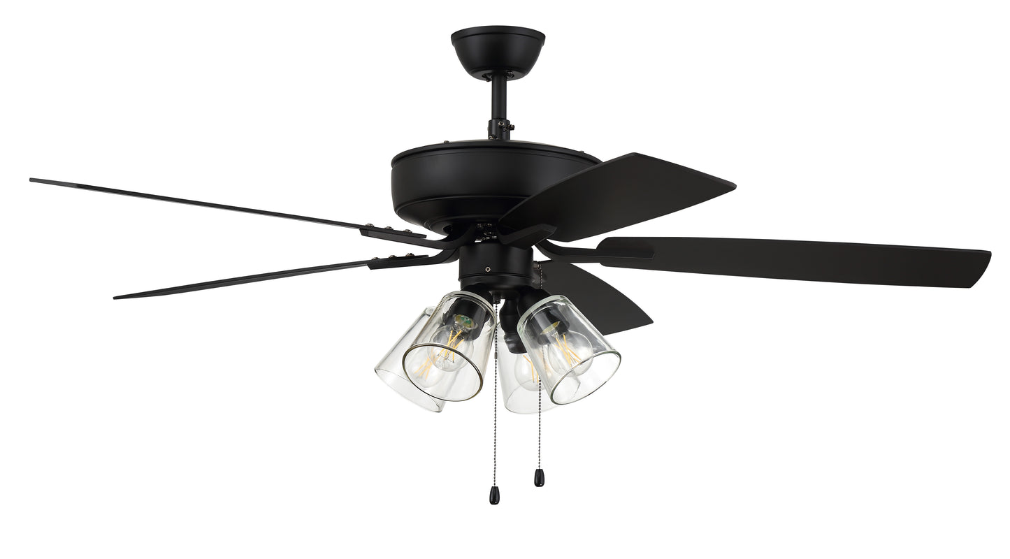 P104FB5-52FBGW - Pro Plus 104 52" 5 Blade Ceiling Fan with Light Kit - Pull Chain - Flat Black