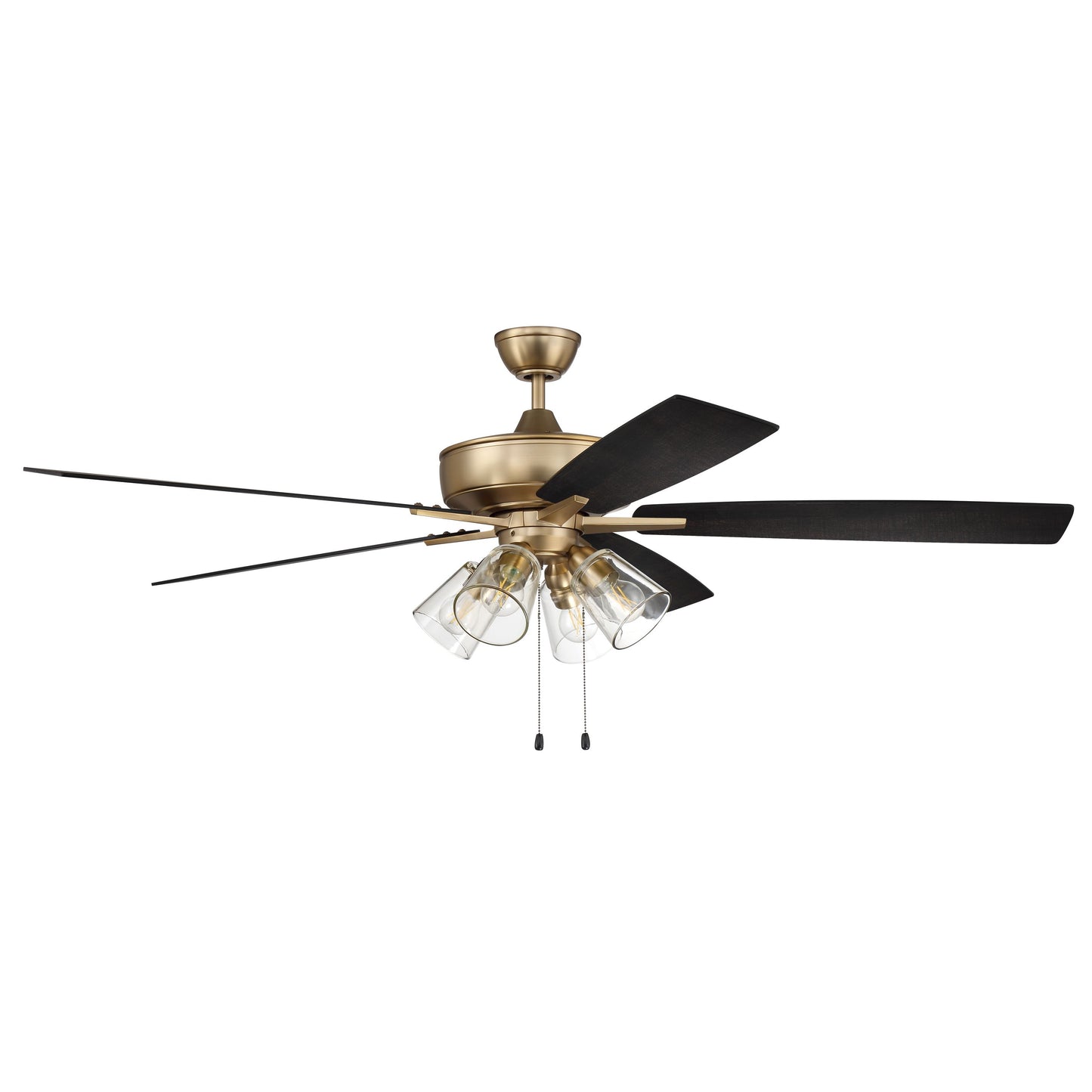 S104SB5-60BWNFB - Super Pro 104 60" 5 Blade Ceiling Fan with Light Kit - Pull Chain - Satin Brass