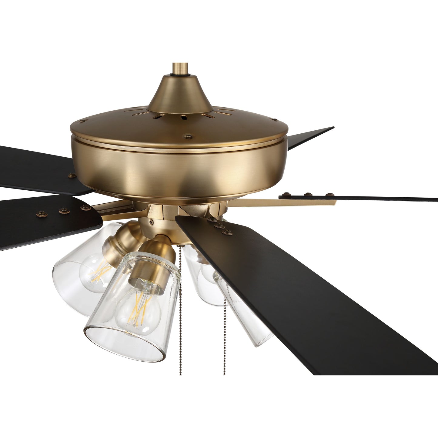 S104SB5-60BWNFB - Super Pro 104 60" 5 Blade Ceiling Fan with Light Kit - Pull Chain - Satin Brass