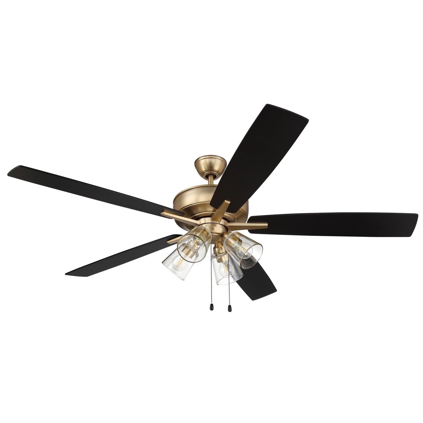 S104SB5-60BWNFB - Super Pro 104 60" 5 Blade Ceiling Fan with Light Kit - Pull Chain - Satin Brass