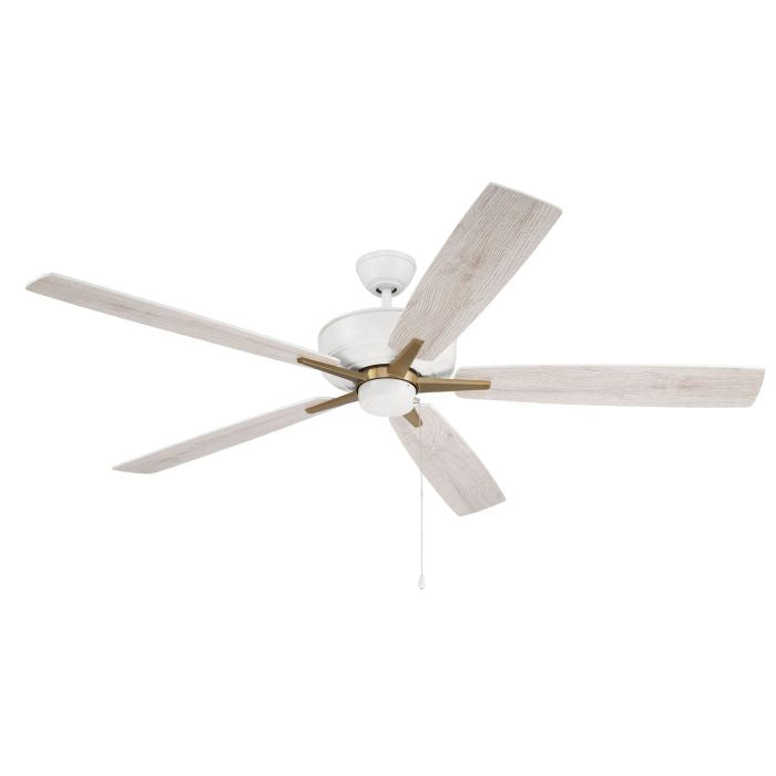 S60WSB5-60WWOK - Super Pro 60" 5 Blade Ceiling Fan - Pull Chain - White / Satin Brass