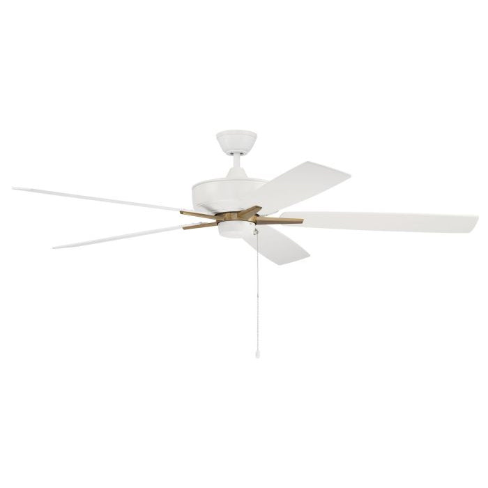 S60WSB5-60WWOK - Super Pro 60" 5 Blade Ceiling Fan - Pull Chain - White / Satin Brass