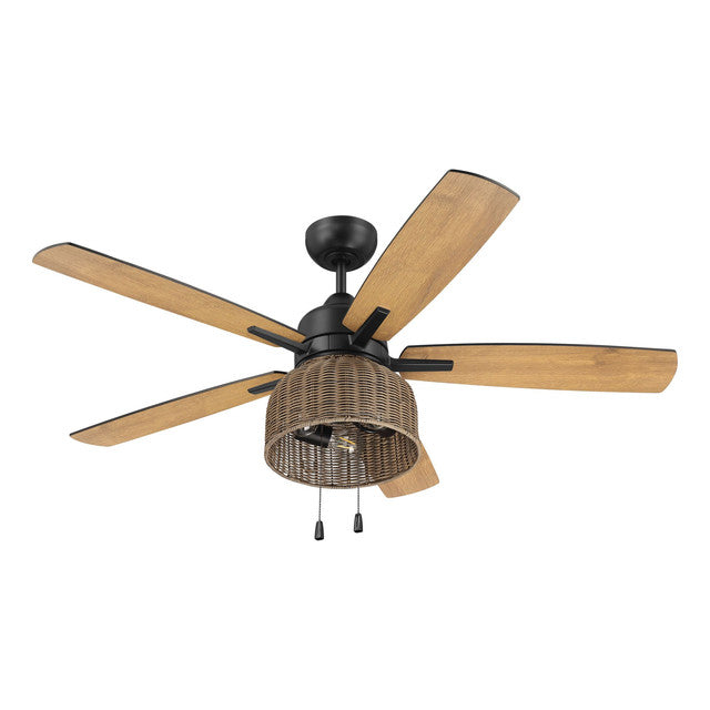 WVN52FB5 - Woven 52" 5 Blade Indoor / Outdoor Ceiling Fan with Light Kit - Pull Chain - Flat Black