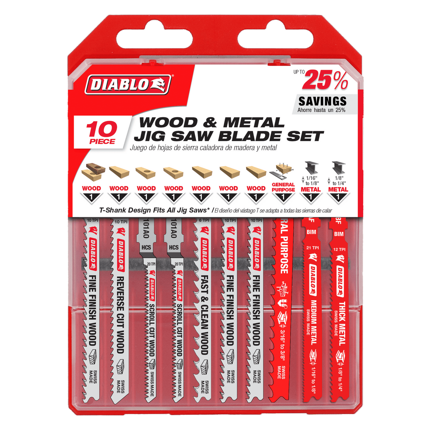 DJT10S - 10 pc T-Shank Jig Saw Blade Set for Wood & Metal (10-Piece)