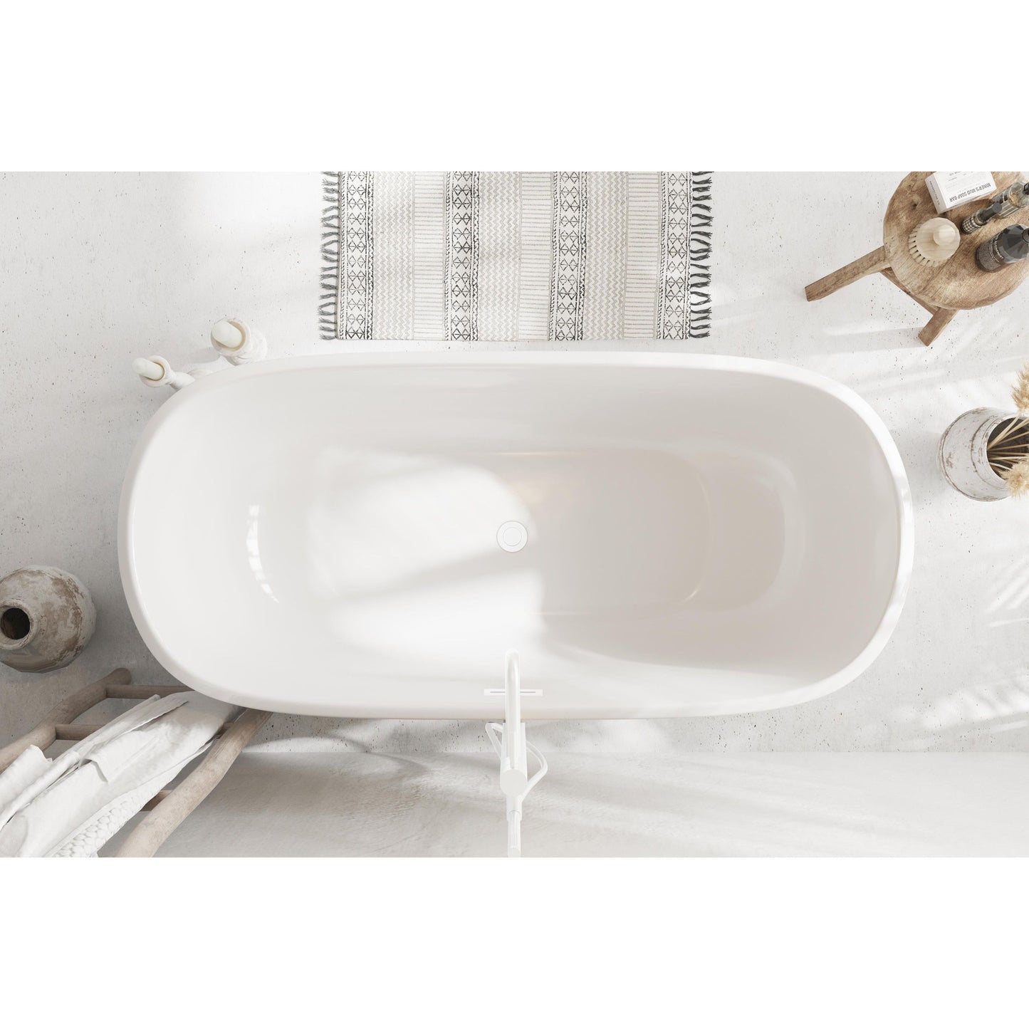 Coralie 59" Soaking Bathtub in Glossy White with Polished White Trim