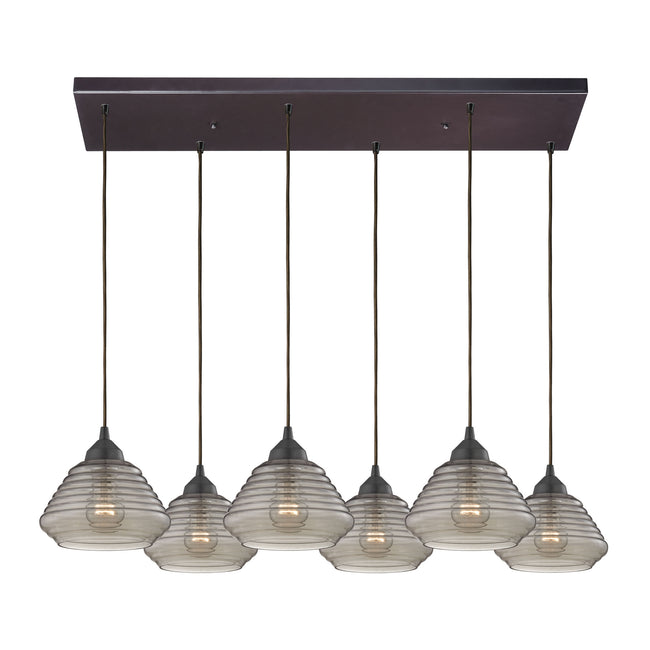 10434/6RC - Orbital 30'' Wide 6-Light Pendant - Oil Rubbed Bronze with Smoke Glass