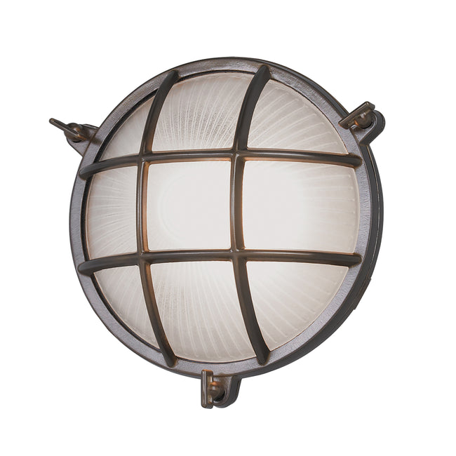 1102-BR-FR - Mariner Round Outdoor Wall Light - Bronze With Frosted Glass