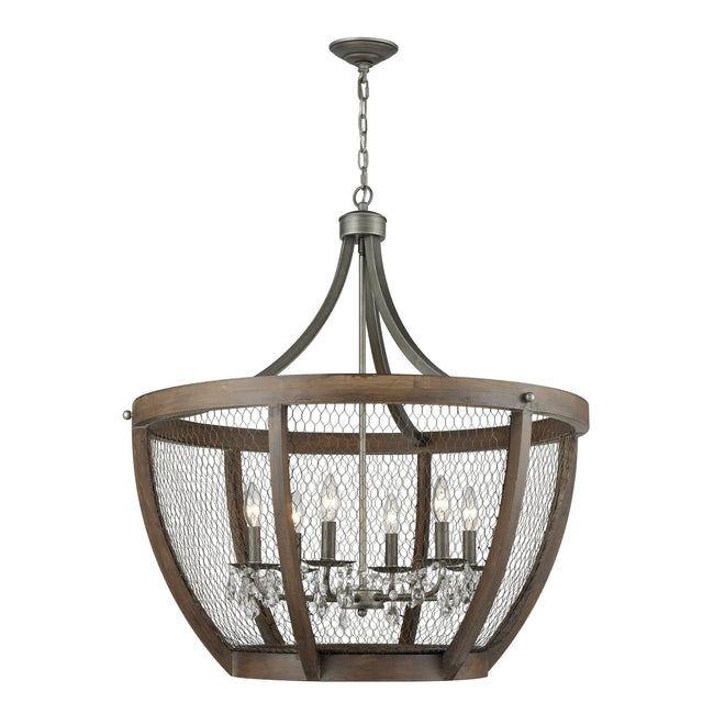 1140-033 - Renaissance Invention 30'' Wide 6-Light Pendant - Weathered Zinc