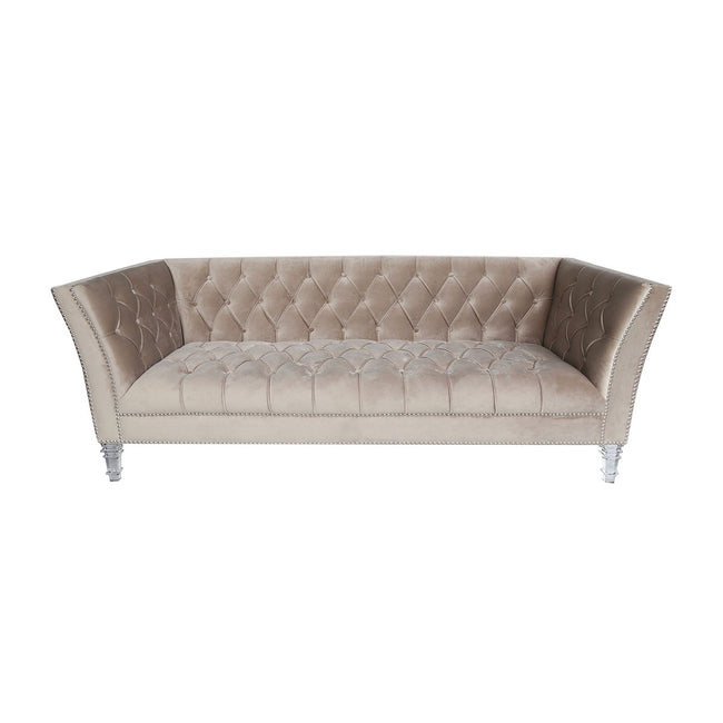 1204-080 - Coquette Oyster Tufted Velvet Sofa - Clear Acrylic Legs and Polished Metal Nailheads