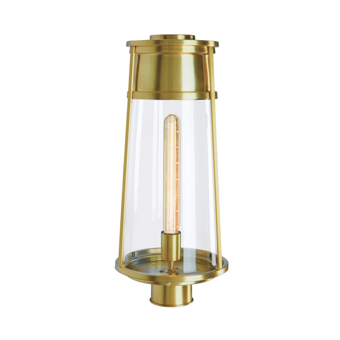 1247-SB-CL - Cone Outdoor Post Lantern Light - Satin Brass