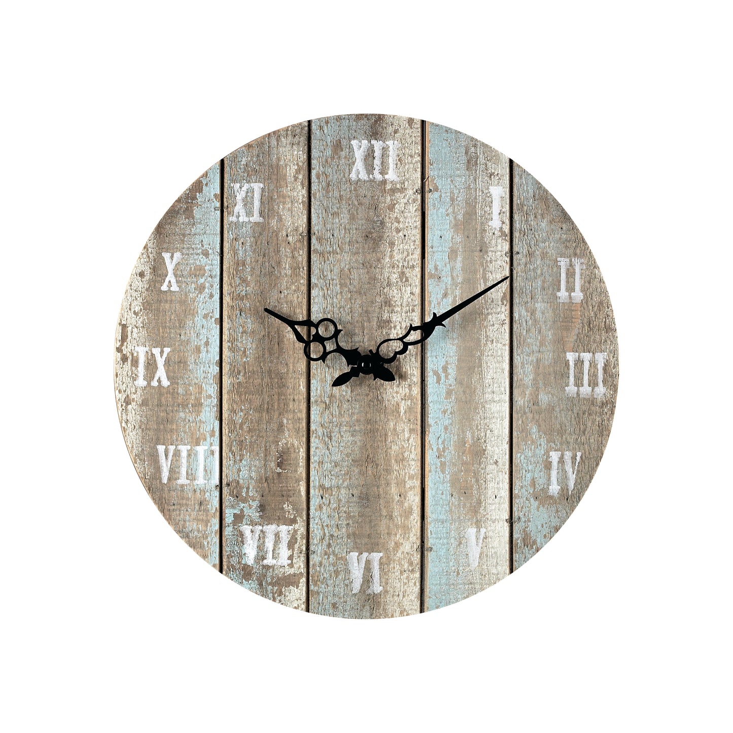 128-1009 - Wooden Roman Wall Clock - Weathered Blue