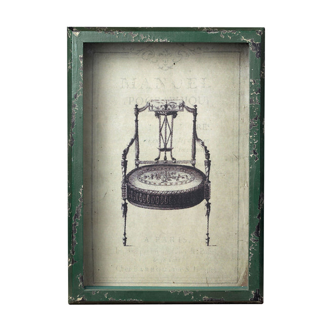 128-1027 - Picture Frame with French Antique Chair Print - Distressed Verde