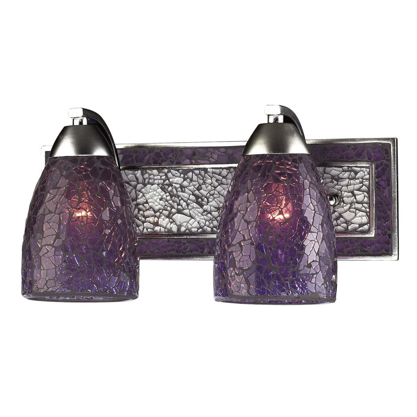 1301-2SLV-PLC - VANITY COLLECTION ELEGANT BATH LIGHTING 2-LIGHT PURPLE CRACKLED GLASS AND BACKPL