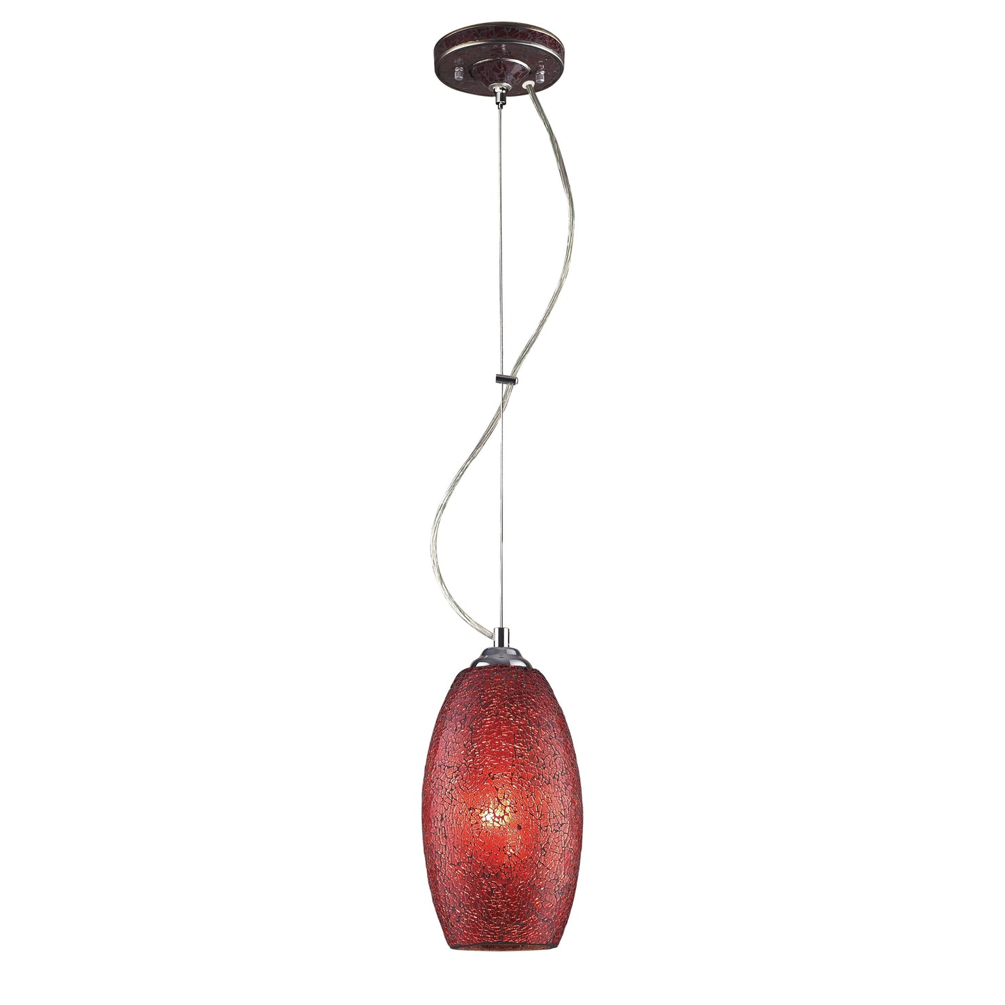 1304-1RDC - BELLISIMO COLLECTION 1-LIGHT PENDANT in SATIN SILVER with A RED CRACKLED GLASS