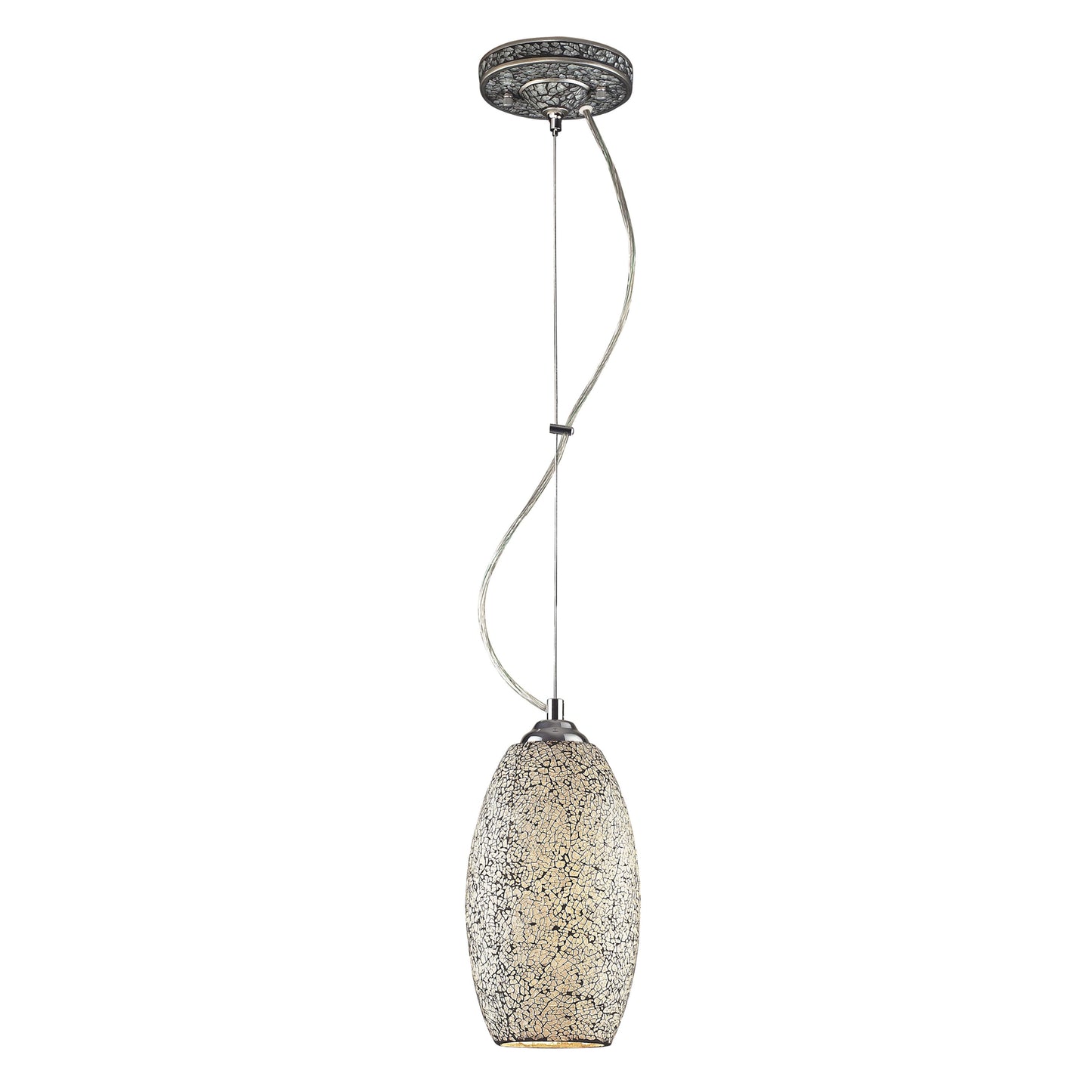 1304-1WHC - BELLISIMO COLLECTION 1-LIGHT PENDANT in SATIN SILVER with A WHITE CRACKLED GLASS