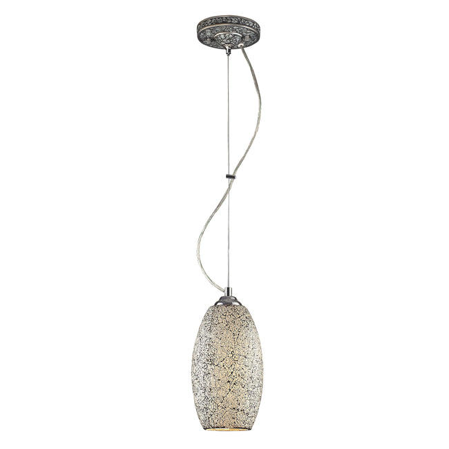 1304-1WHC - BELLISIMO COLLECTION 1-LIGHT PENDANT in SATIN SILVER with A WHITE CRACKLED GLASS