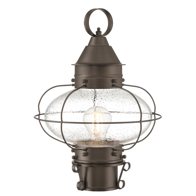 1321-BR-SE - Cottage Onion Outdoor Post Lantern - Bronze with Seeded Glass