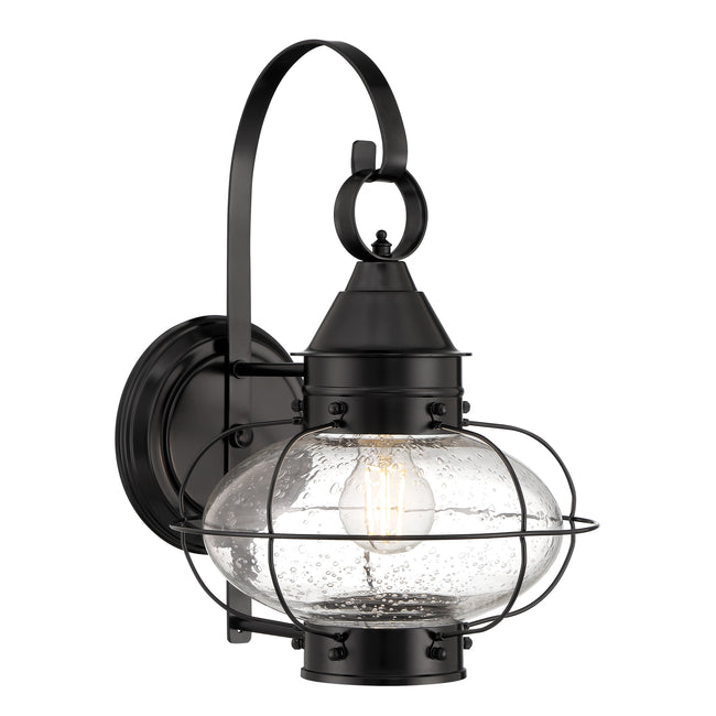 1324-BL-SE - Cottage Onion Outdoor Wall Light - Black with Seeded Glass